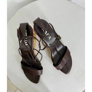 Vintage Prada cork wedge heel strappy shoe size 38/ us 8